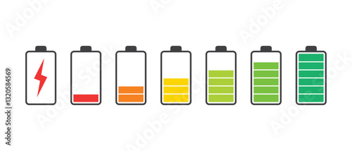 Battery charge indicator icons flat design