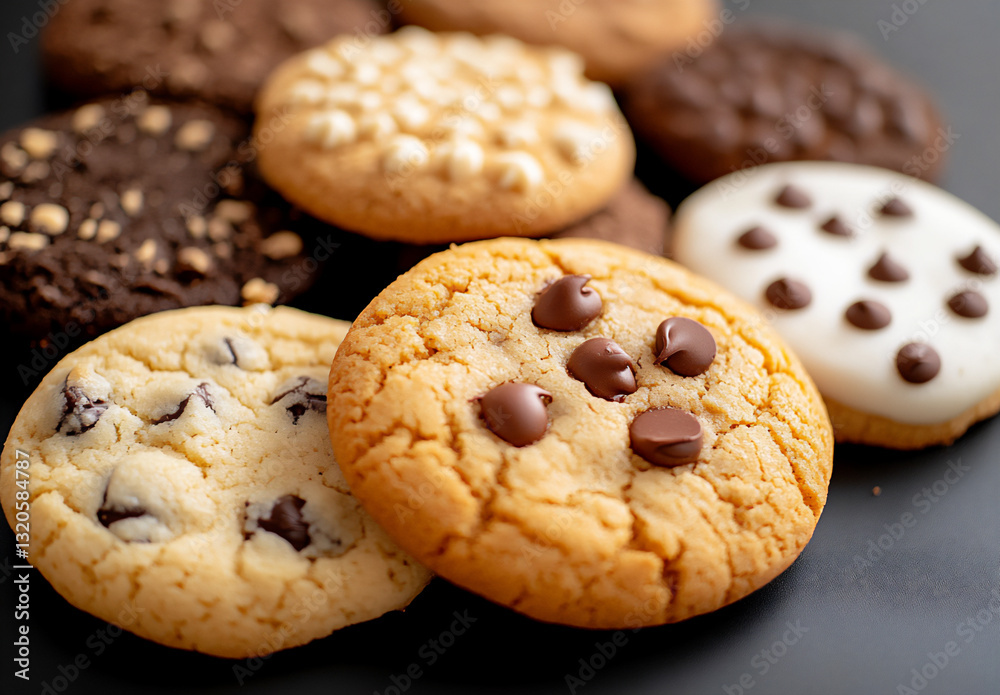 a close-up of various cookies, a close-up of various cookies,