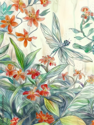 Dragonfly Watercolor Illustration, Pastel Colors