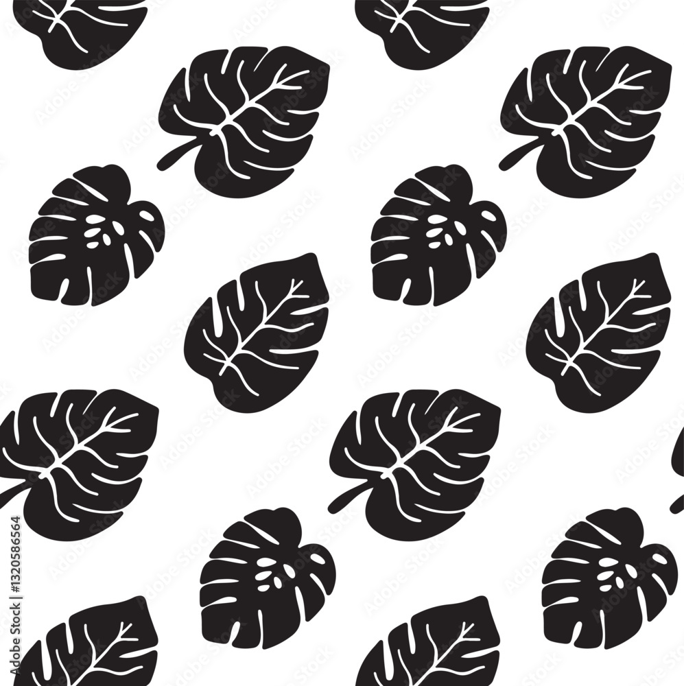 black leaf flat Monstera Adansonia seamless pattern design black leaf flat Monstera Adansonia seamless pattern design