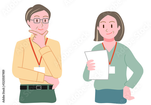 オフィスカジュアルで働く中高年の男性と女性のベクターイラストレーション