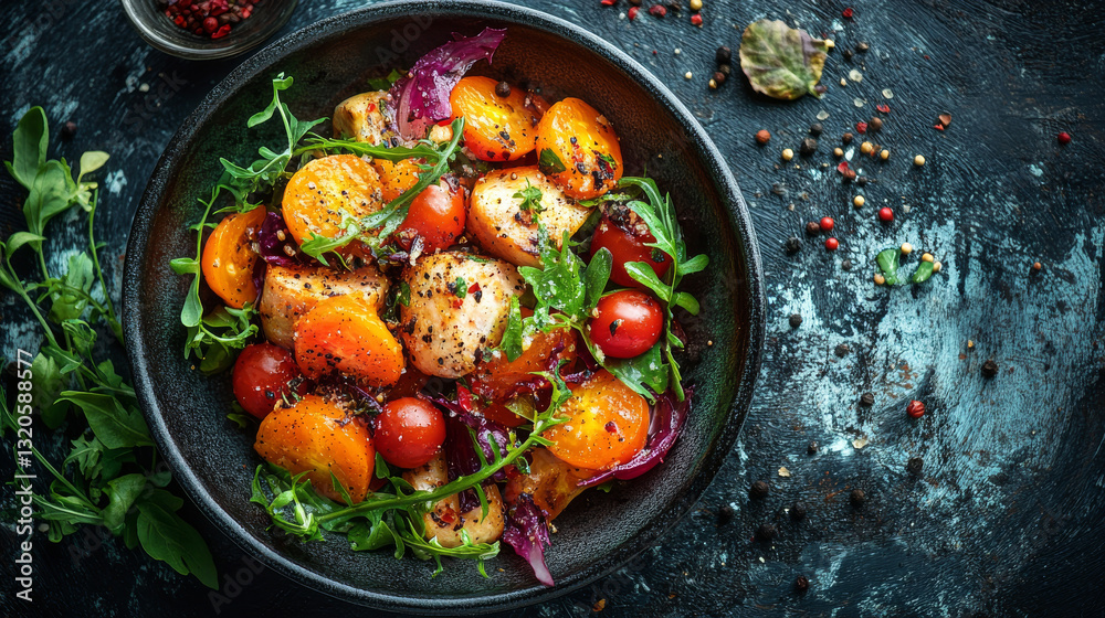Fresh salad with colorful vegetables and herbs Fresh salad with colorful vegetables and herbs