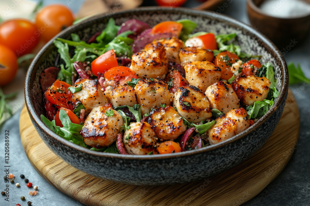 Delicious grilled chicken salad with fresh vegetables Delicious grilled chicken salad with fresh vegetables