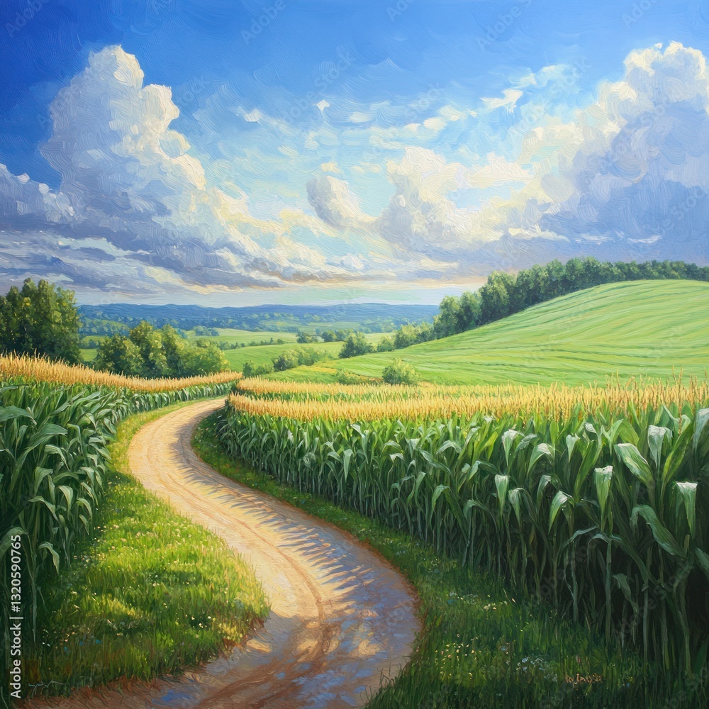 Fototapeta premium Lush green cornfield landscape