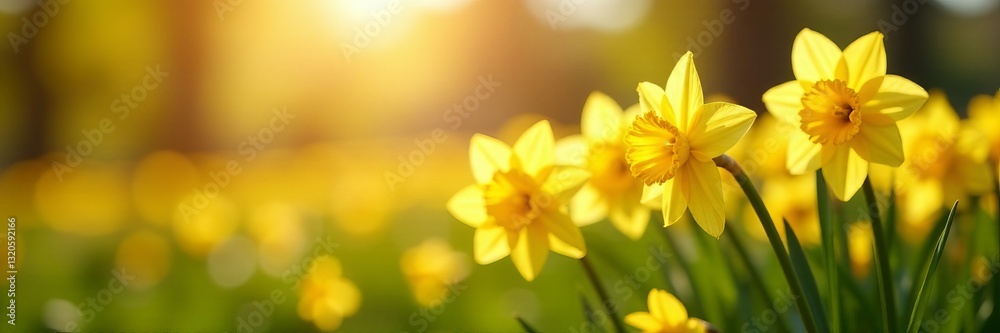 Obraz premium Vibrant daffodils in full bloom under the sunlight, springtime, vivid, garden