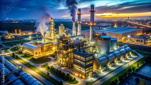 Wallpaper Mural Aerial Drone Shot: Combined Cycle Power Plant, Gas & Steam Turbines, Efficient Energy Generation Torontodigital.ca