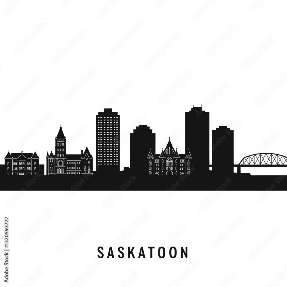 Naklejka premium Saskatoon Skyline Silhouette - Vector Illustration