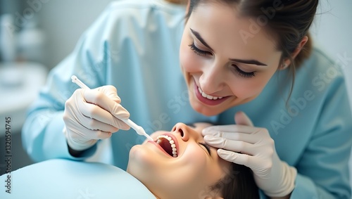 High quality photograph capturing the close up application of whitening gel by a qualified dentist in a spotless white background setting