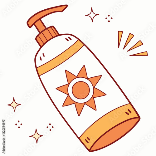 Doodle Style Sunscreen Bottle Illustration for Summer Protection Themes