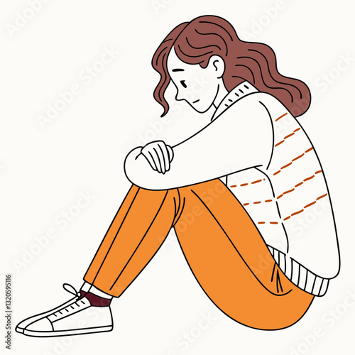 Conceptual Illustration of a Young Woman Experiencing Sadness and Isolation