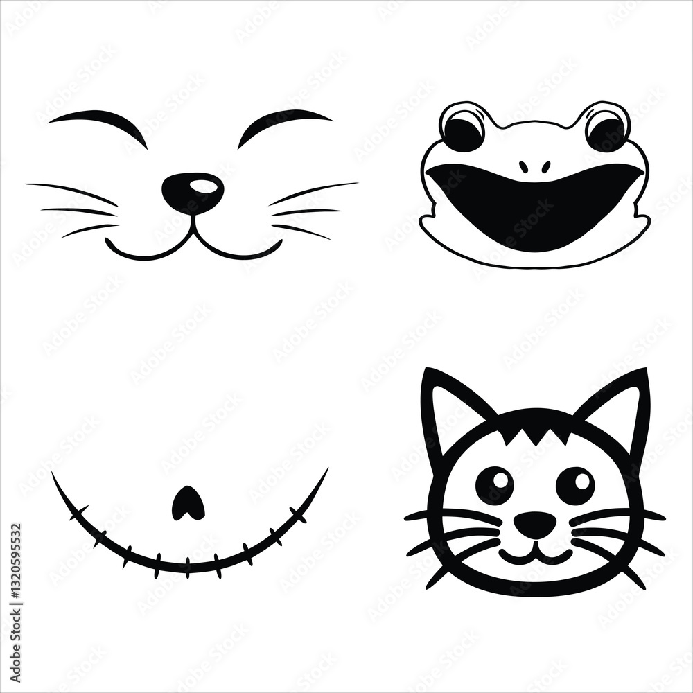 Fototapeta premium retro cartoon character face vector illustration, Funny facial expression clipart design Bundle
