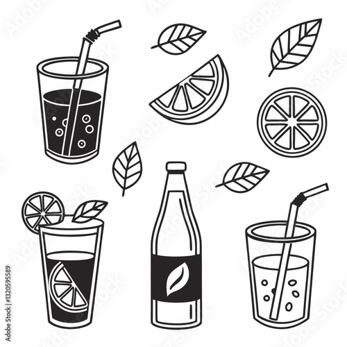 Monochrome Outline Style Refreshing Drink Illustration Vector Design