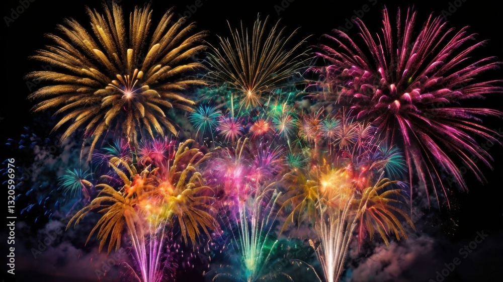 A stunning and vibrant fireworks display lighting up the night sky, creating a festive and joyful atmosphere perfect for celebrations. A stunning and vibrant fireworks display lighting up the night sky, creating a festive and joyful atmosphere perfect for celebrations.