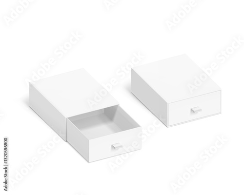 Slider drawer box with rope pull mockup. Vector illustration isolated on white background. Can be use for gift box, luxury, cosmetics, and other goods. EPS10.