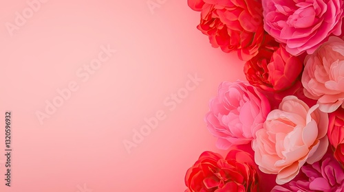 Abstract landscape background concept. A beautiful arrangement of pink roses on a soft pink background.