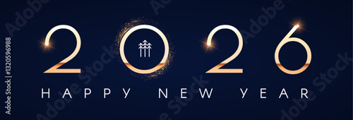Happy new 2026 year Elegant gold text with light. Minimal text template