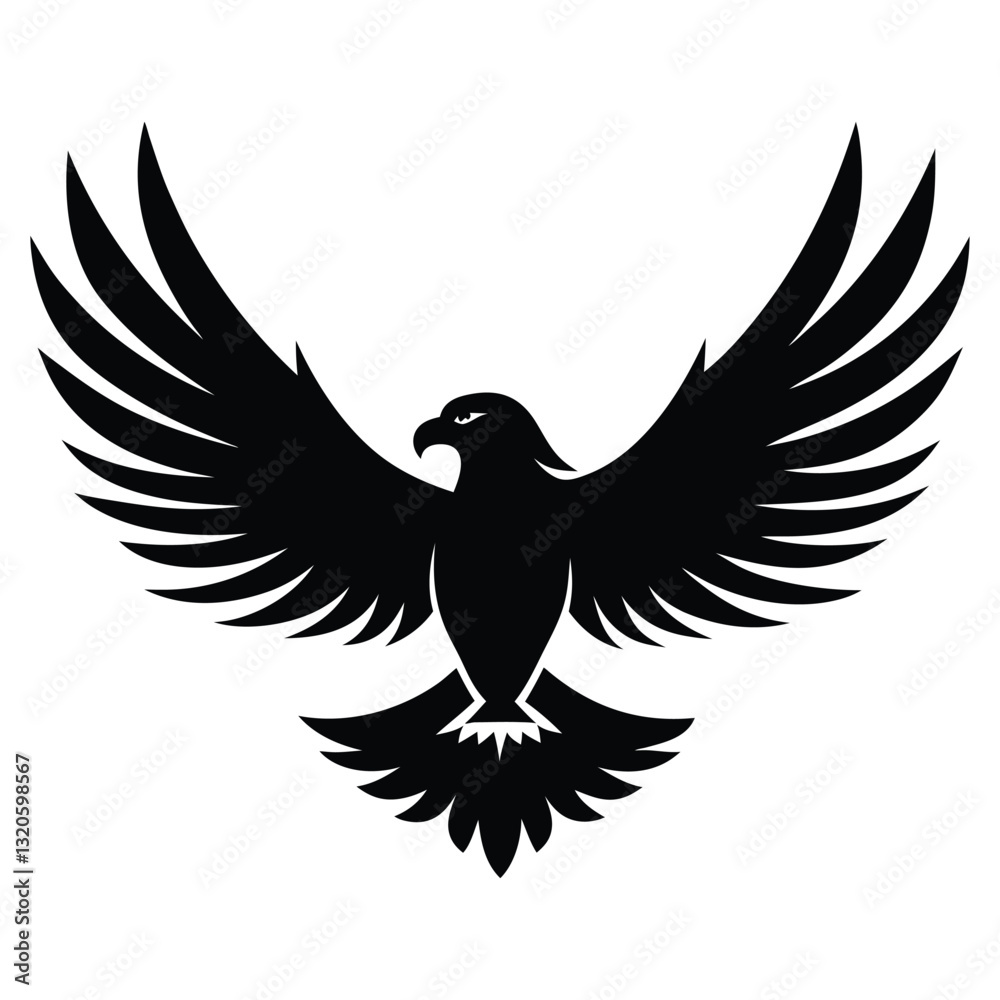 Obraz premium Majestic Eagle Silhouette Vector Illustration, Bold and Patriotic Design on a White Background