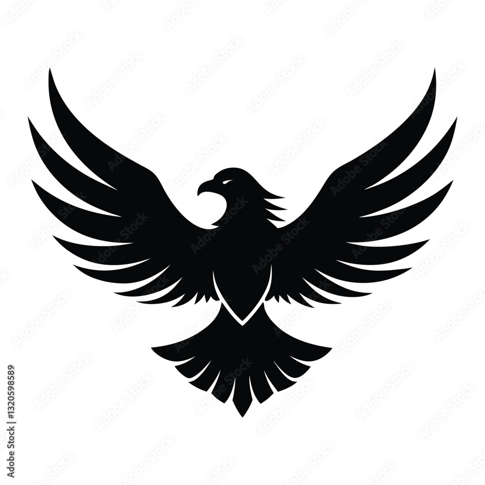 Obraz premium Majestic Eagle Silhouette Vector Illustration, Bold and Patriotic Design on a White Background