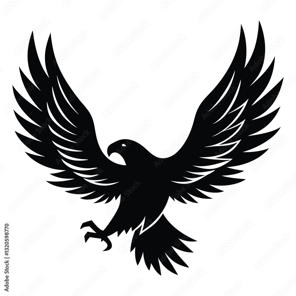 Obraz premium Majestic Eagle Silhouette Vector Illustration, Bold and Patriotic Design on a White Background
