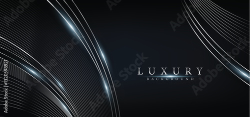 Black Silver Royal Awards Graphics Background. Lines Corner Curve Elegant Shine Modern Template. Luxury Premium Corporate Abstract Design Template. Classic Shape Post. Center LED Screen Visual.