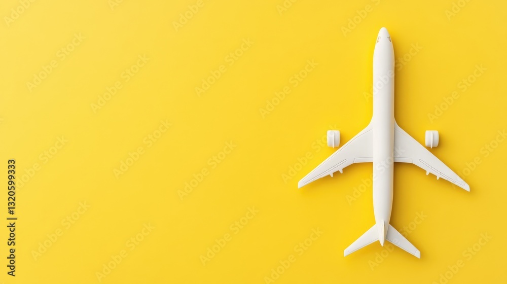 Fototapeta premium White Airplane Model on a Yellow Background