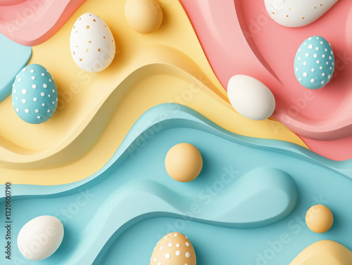 Colorful Easter eggs on vibrant abstract background Cute Easter Bunny illustration design, Easter Rabbit and Egg Blank Background, Copy Space, Space For Text