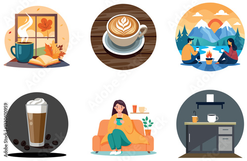 Handsome businessman drinking coffee. Bundle Collection Stickers