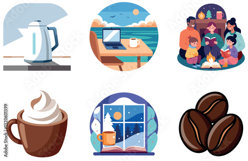 Aged Coffee Bundle. Watercolor Texture Collection Stickers