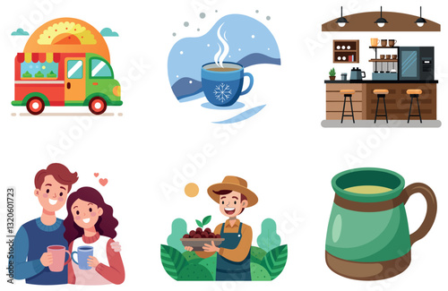 Golden Hour Coffee. Top View Bundle.  Elegant Collection Stickers
