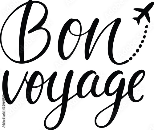 Elegant hand-lettered Bon Voyage travel typography