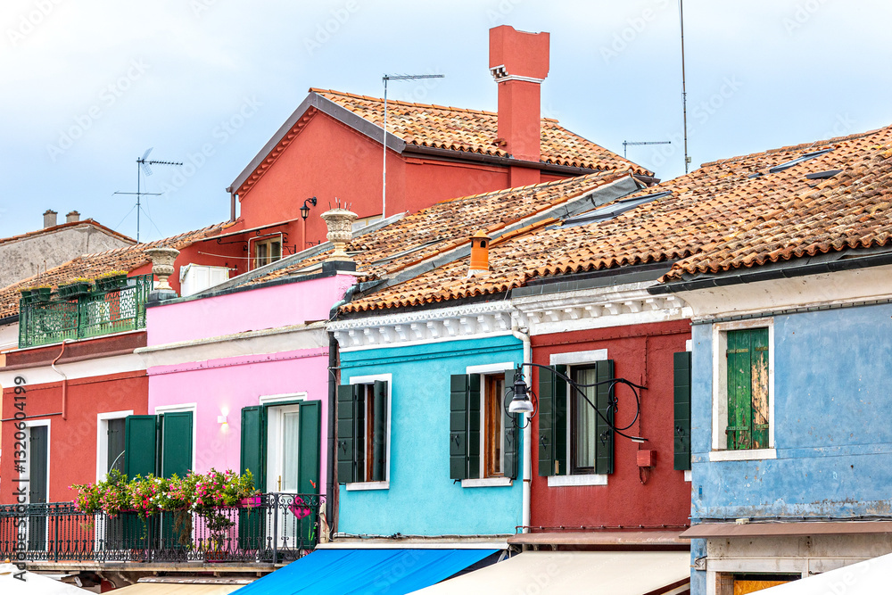 Fototapeta premium Burano, Italy colorful houses street view