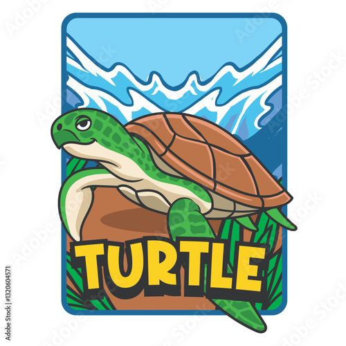 Vector Illustration of Ocean Turtle with Cute Illustration Available for Tshirt Design