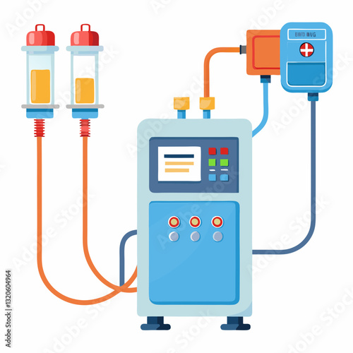 dialysis machine with connected tubes and filters