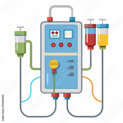 dialysis machine with connected tubes and filters