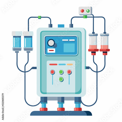 dialysis machine with connected tubes and filters