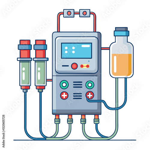 dialysis machine with connected tubes and filters