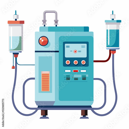 dialysis machine with connected tubes and filters