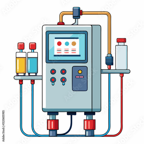 dialysis machine with connected tubes and filters