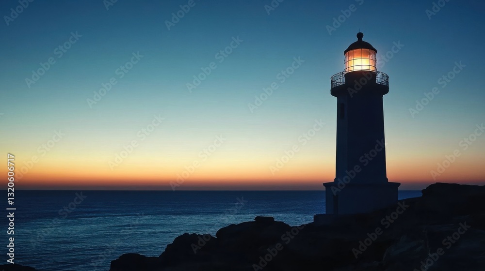A lighthouse silhouette at twilight. A lighthouse silhouette at twilight.