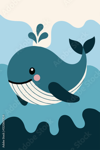Happy Whale Spouting Water Friendly Sea Creature