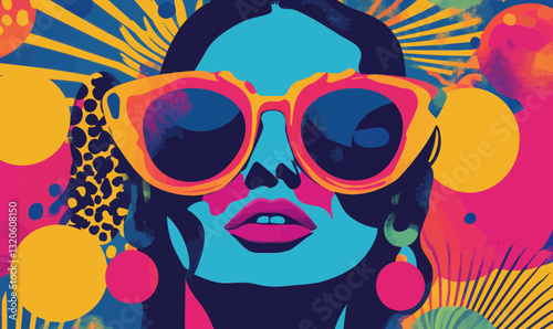 Vibrant Modern Greek-Inspired Rave Party Vector Art with Psychedelic Colors