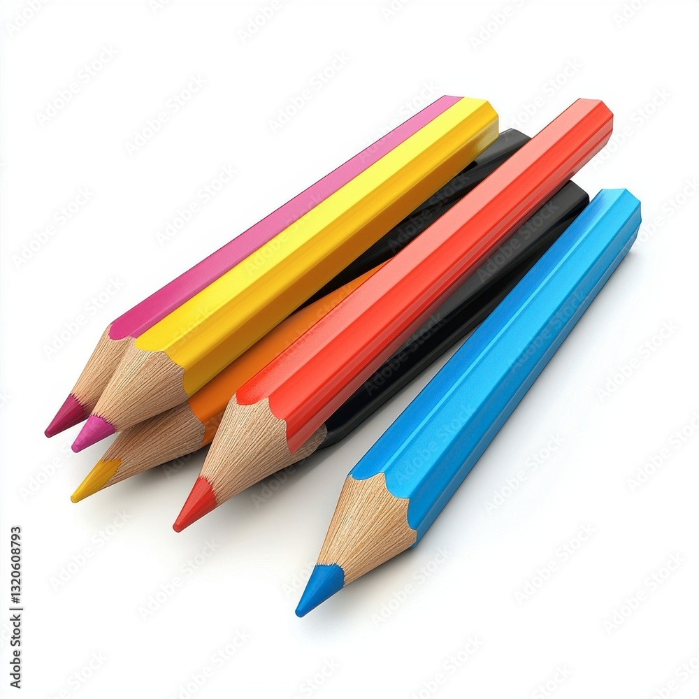 A vibrant collection of colored pencils arranged in a stack, showcasing bright hues of pink, yellow, red, and blue. A vibrant collection of colored pencils arranged in a stack, showcasing bright hues of pink, yellow, red, and blue.