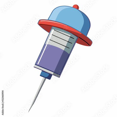 hypodermic needle wearing a cap