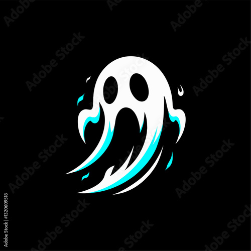 Spooky Ghost Flame Silhouette with Glowing Effect on Black Background