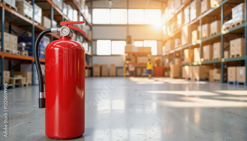 Wallpaper Mural Red fire extinguisher highlighting safety in industrial warehouse, prevention Torontodigital.ca