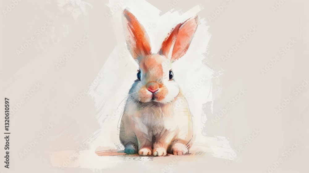 Obraz premium A rabbit with long ears stands on a white background. Painted in watercolor.