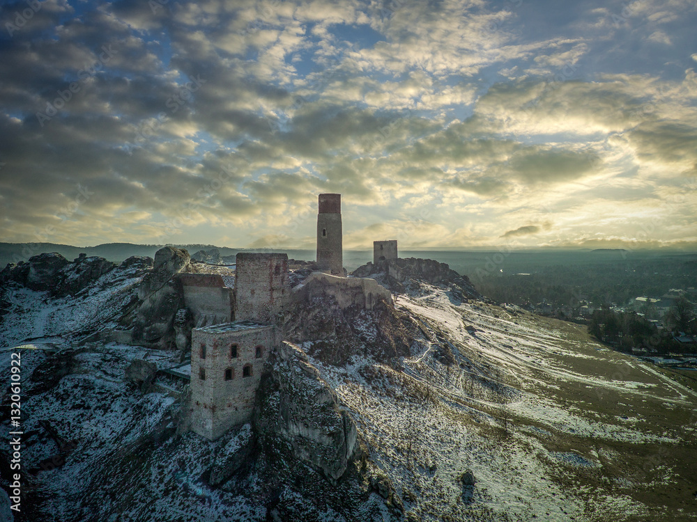 Ruins of a medieval castle in the village of Olsztyn near Częstochowa, Poland.