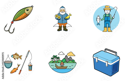 Summer Family Fishing Bundle. Memories Collection Icons
