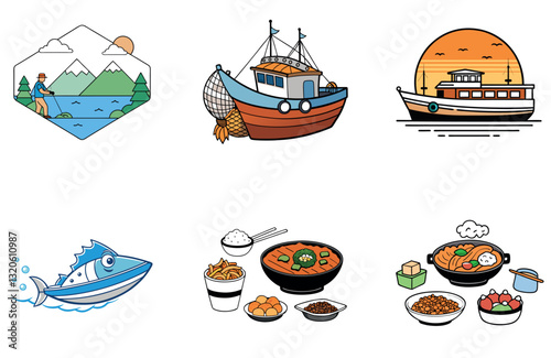Sunrise Fishing Bundle. Trophy Trout Catch Collection Icons