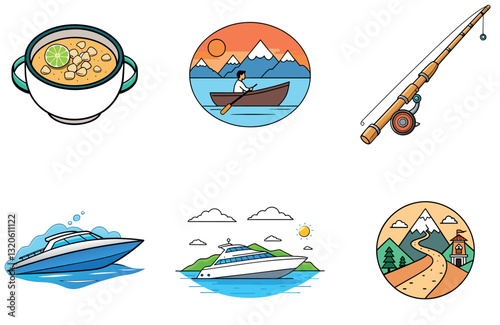 Autumn Fishing Rod Bundle. Serene Collection Icons